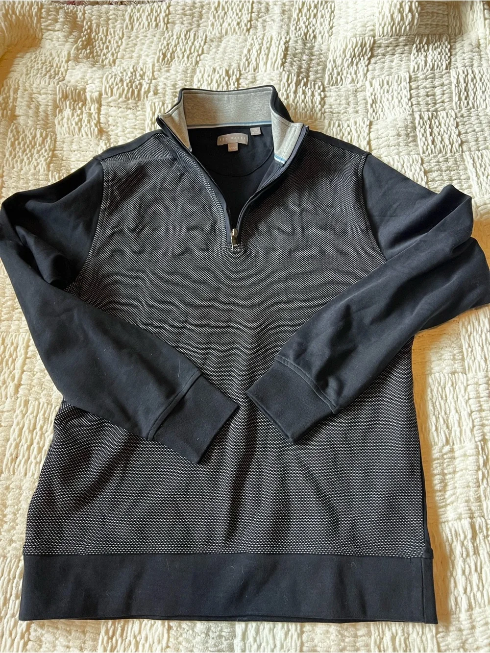 Ted Baker Men's Black and Gray Quarter-Zip Textured Sweatshirt
